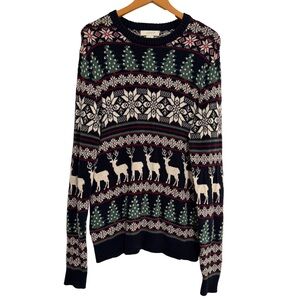 Aspen Fair Isle Nordic Reindeer Winter Sweater 100% Cotton Size Large, Christmas